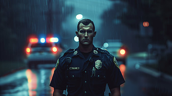 Intrepid Police Officer in Rain:, police officer, police, night, rain, law enforcement HD wallpaper