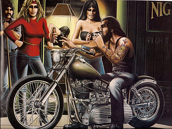 Bikers Night Out, harley, motorcycle art, chopper, biker HD wallpaper