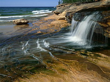 Landscape, Sea, Waterfalls HD wallpaper