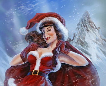 Merry Christmas!, white, craciun, art, girl, fantasy, christmas, red, luminos, cris delara HD wallpaper