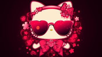 Hello Kitty with Red Heart Sunglasses, Hello Kitty, sanrio, pink, sunglasses, cartoon HD wallpaper