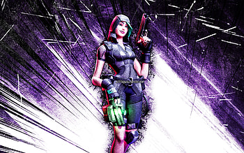 Journey Hazard with gun, grunge art, Fortnite Battle Royale, Fortnite characters, Journey Hazard with gun Skin, purple abstract rays, Fortnite, Journey Hazard with gun Fortnite HD wallpaper
