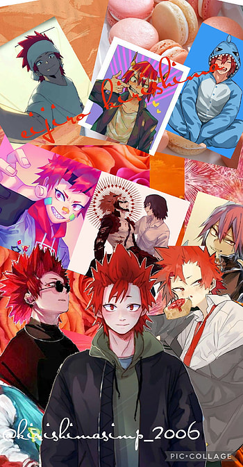 Eijiro kirishima, orange, red, pink, red riot, mha, bnha, class 1a, cute, anime HD phone wallpaper