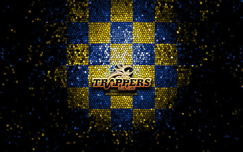 Tilburg Trappers, glitter logo, BeNe League, yellow blue checkered background, hockey, dutch hockey team, Tilburg Trappers logo, mosaic art HD wallpaper