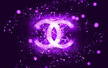 Chanel violet logo, , violet neon lights, creative, violet abstract background, Chanel logo, fashion brands, Chanel HD wallpaper