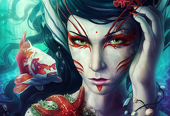 Fantasy, Girl, Underwater World, Fish, Face HD wallpaper