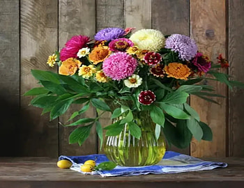 Vase with colorful flowers, Flowers, Leaves, Vase, Table HD wallpaper
