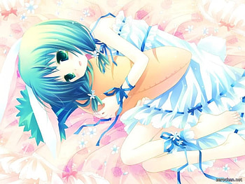 Layin down, girl, anime, dress, pillow HD wallpaper