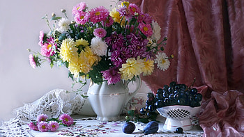 Flower bouquet, Asters, Flowers, Fruits, Bouquet HD wallpaper