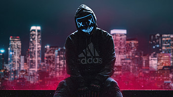 Hoodie Boy Sitting Neon Mask, hoodie, mask, neon, artist, artwork, digital-art HD wallpaper