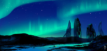 Aurora Borealis Town , aurora, northern-lights, artist, artwork, digital-art, deviantart HD wallpaper