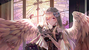 Gothic Anime, Fallen angel, Long wings, Skull HD wallpaper