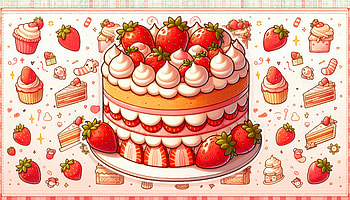 Strawberry Delight Cake, strawberry cake, cake, strawberry, dessert, illustration HD wallpaper
