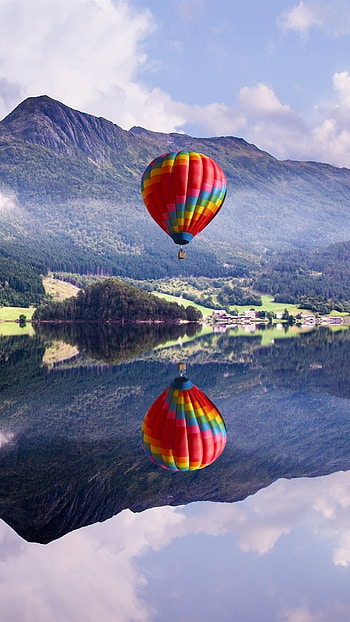 4 k, Hot Air Balloon, reflection HD phone wallpaper