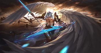 Angel, wings, blue, sword, tassdar, art, fantasy, girl HD wallpaper