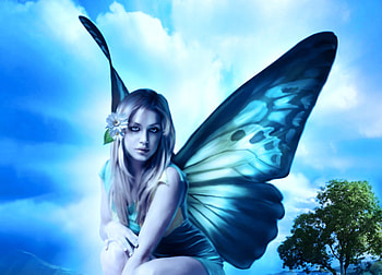 Fairy, blue, girl, 3d HD wallpaper