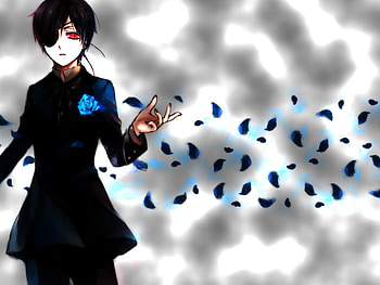 Dead Rose, blue, clack, red eye, demon, earl, rose, ciel, anime, boy, kuroshitsuji, cool, dying, dead HD wallpaper