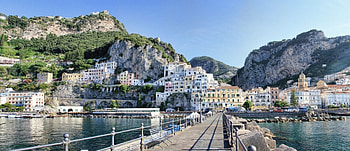 Amalfi - Italy, river, Amalfi, landscape, bridge, beautiful, Italy, houses, lake HD wallpaper