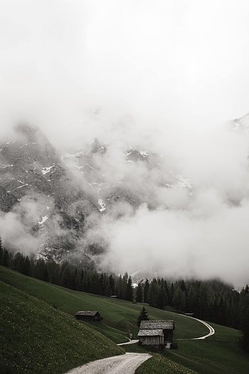 Nature, Houses, Trees, Mountains, Clouds, Road, Hills, Small Houses HD phone wallpaper