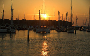harbour sunset, harbour, boat, ocean, sunset HD wallpaper