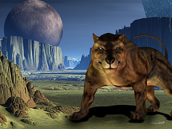 alien critter, scfi, planets, tiger, 3d, fantasy, art, alien, demon HD wallpaper