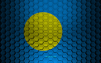 Palau flag, 3d hexagons texture, Palau, 3d texture, Palau 3d flag, metal texture, flag of Palau HD wallpaper