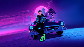 Midnight Driveway, car, artist, artwork, art, digital-art, retrowave HD wallpaper