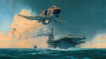 McDonnell Douglas F-4 Phantom II Launch from Aircraft Carrier, aircraft carrier, McDonnell Douglas F-4 Phantom II, military, jet fighter HD wallpaper