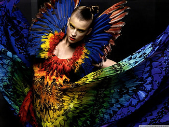 model with peacock dress, style, peacock, dress, beauty HD wallpaper