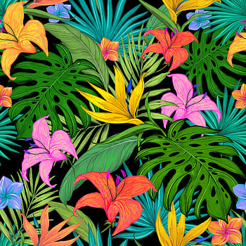 Flowers, Leaves, Palms, Lilies, Pattern, Texture, Textures, Color, Tropical, Coloured HD phone wallpaper