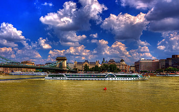 Cities, Houses, Clouds, City, Bridge, Ship, Motor Ships HD wallpaper