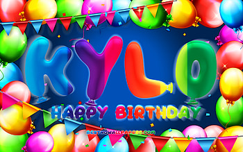Happy Birtay Kylo, , colorful balloon frame, Kylo name, blue background, Kylo Happy Birtay, Kylo Birtay, popular american male names, Birtay concept, Kylo HD wallpaper