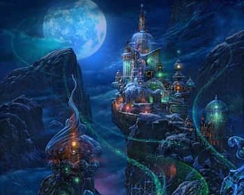 Castle of Ice, winter, night, awesome, glowing, glow, beauty, nice, scenery, moon, castle, cloud, sweet, magic, splendid, scene, palace, gorgeous, beautiful, mountain, fantasy, pretty, sky, lovely, realistic, ice HD wallpaper