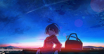 Schoolgirl, anime, sunset, outdoor HD wallpaper