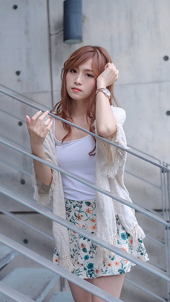 redhead, skirt, model, woman, asian HD phone wallpaper