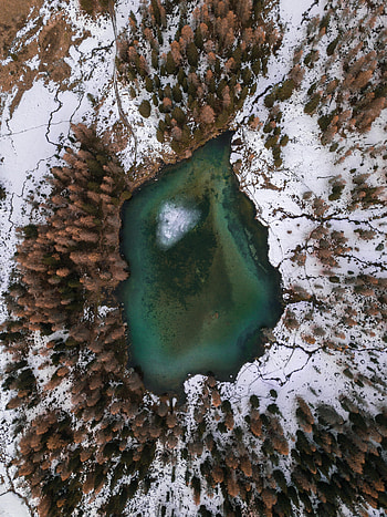 Winter, Nature, Trees, Snow, View From Above, Lake HD phone wallpaper