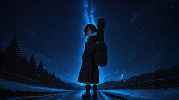 Anime Girl Lonely Traveler, alone, anime, girl, night, sky, stars, artist, artwork, art, digital-art, ai, deviantart HD wallpaper