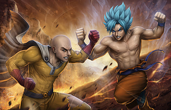 Saitama Vs Goku , goku, anime, artwork, artstation HD wallpaper