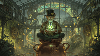 Clockwork Leprechaun —, Cauldron, Steampunk HD wallpaper