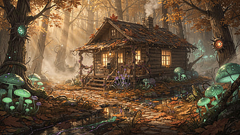 Enchanted Autumn Cabin — HD wallpaper