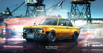 1974 BMW 2002, bmw, cars, artwork, deviantart HD wallpaper