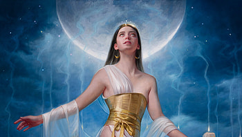 Midnight, howard lyon, moon, gorgeous, luna, girl, blue, golden, frumusete, art, superb HD wallpaper
