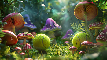 Enchanted Forest Tennis Ball and Mushroom, tennis ball, mushroom HD wallpaper