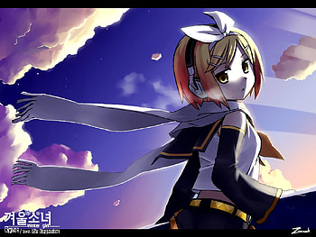 A Light is Coming, cute, girl, beautiful, woman, anime, pretty, light, clouds, kagamine rin, sky HD wallpaper