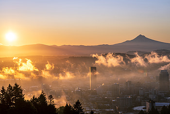 Cities, Sunset, City, Fog HD wallpaper