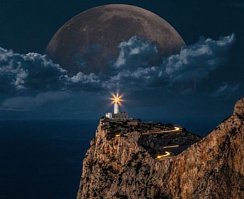 Moon over a Lighthouse, lighthouse, moon, landscape, clouds, sky, nature HD wallpaper