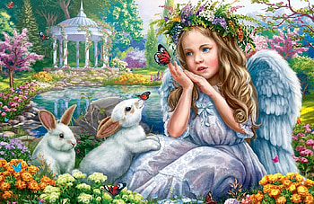 Butterfly on my Hand, angel, girl, butterfly, rabbits HD wallpaper