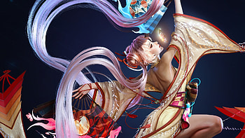 Dancer, fantasy, zero hour, hand fan, evantai, girl HD wallpaper
