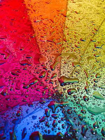 Rainbow, umbrella's surface, drops HD phone wallpaper