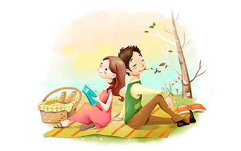 Flowers, Love, Drawing, , Girl, Basket, Lawn, Positive, Guy, Bread, Picnic, Reverie, Dreaminess HD wallpaper